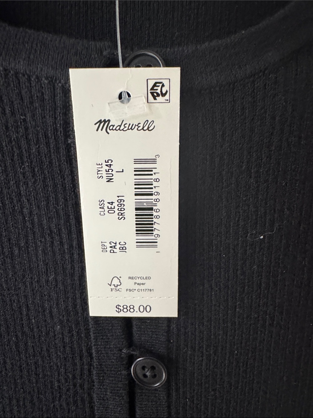 Madewell Black Sleeveless Button-Front Knit Tank with whipstitch Contrast Trim - Picture 2 of 4